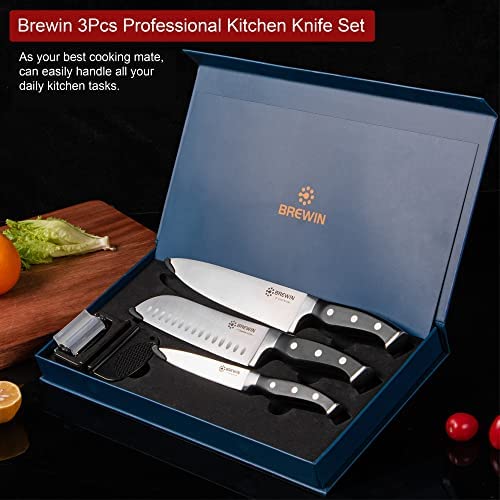 Brewin Professional Kitchen Knives, 3PC Chef Knife Set Sharp Knives Carving Sets for Kitchen High Carbon Stainless Steel, Japanese Cooking Knife